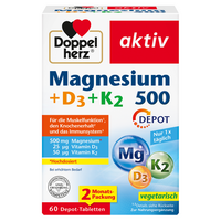 DOPPELHERZ Magnesium 500+D3+K2 Depot Tabletten